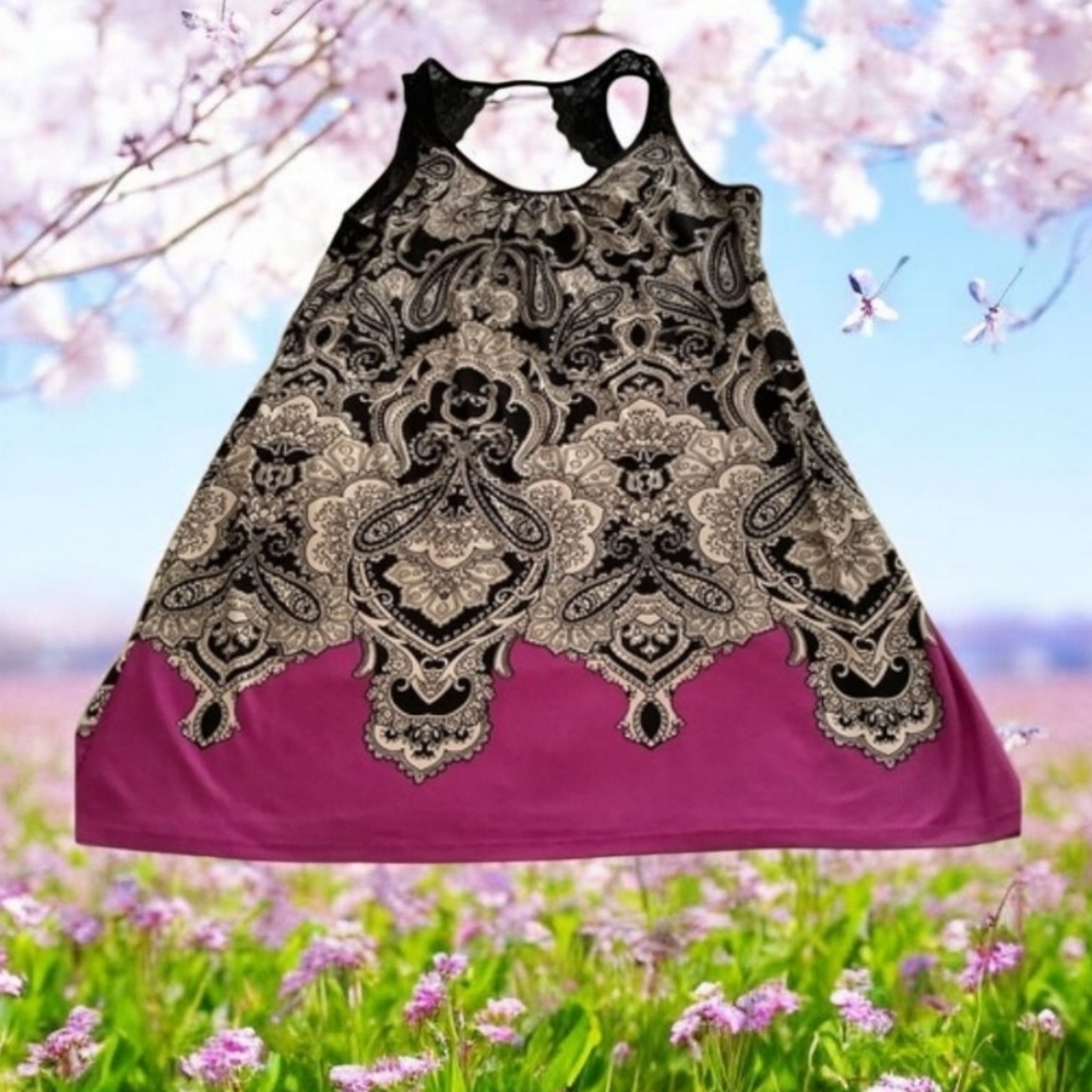 Apt 9 Short Night  gown paisley black  white purple. Nice design, stretchy lace